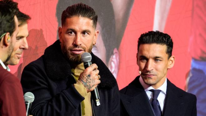Sergio Ramos hablando en el tributo a Jesús Navas (Europa Press)