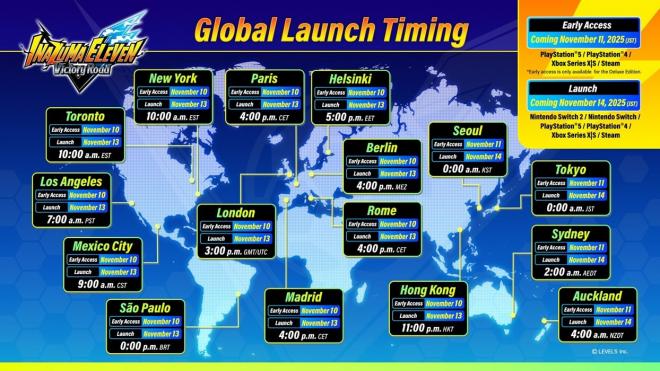 El mapa de horarios del lanzamiento de Inazuma Eleven: Victory Road en noviembre.