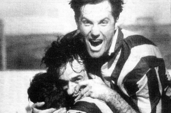 Iñaki Moreno, con Badia en sus tiempos de jugador en el Barakaldo CF.