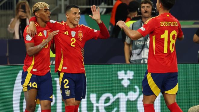Lamine Yamal celebra un gol con España (Foto: Europa Prress)