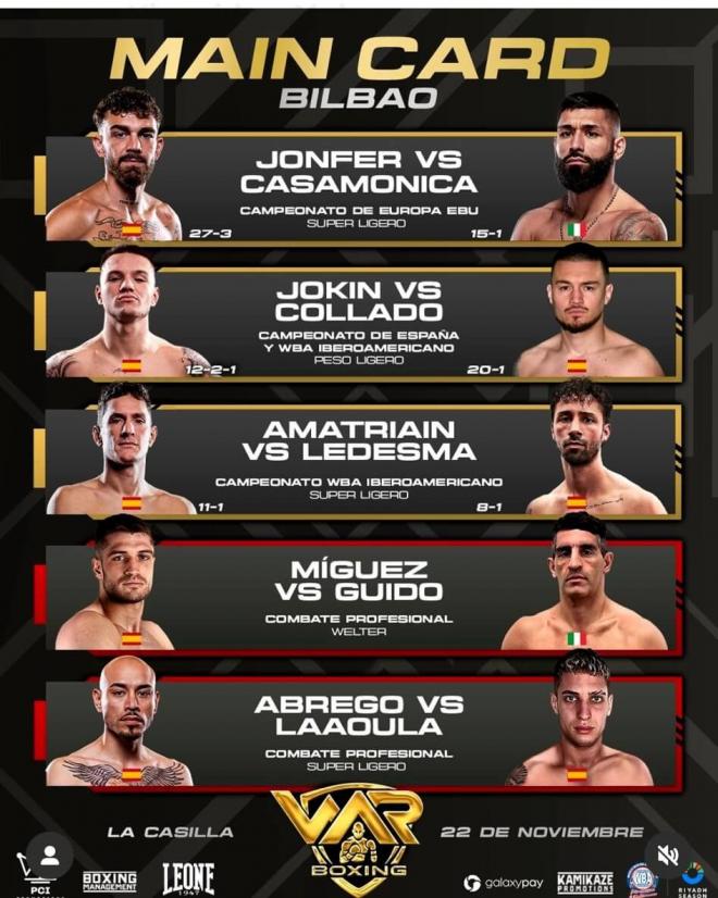 La velada de boxeo del sábado 22 de noviembre con el Campeonato de Europa de Jon Fernández en La Casilla de Bilbao.