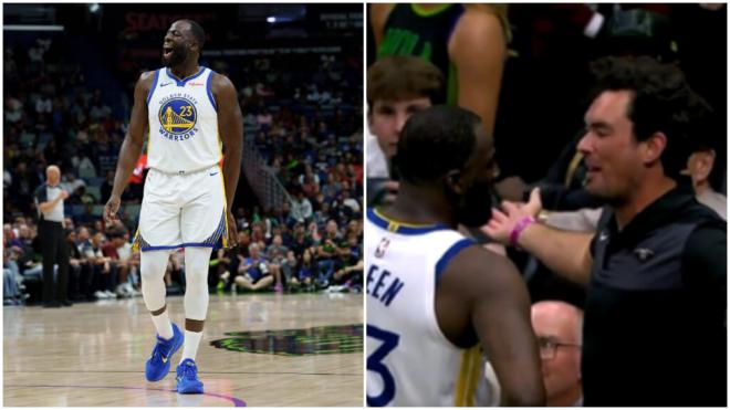 Draymond Green en Nueva Orleans discutiendo con un aficionado en la grada (Cordon Press y X: @cjzer