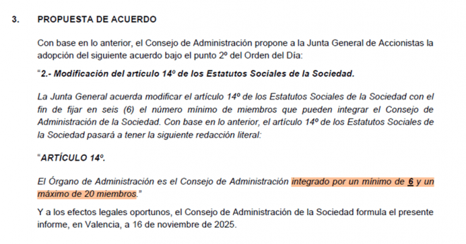 Reducirá los consejeros a seis