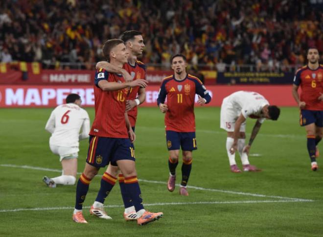 Dani Olmo celebra su gol en el España-Turquía (FOTO: Kiko Hurtado).