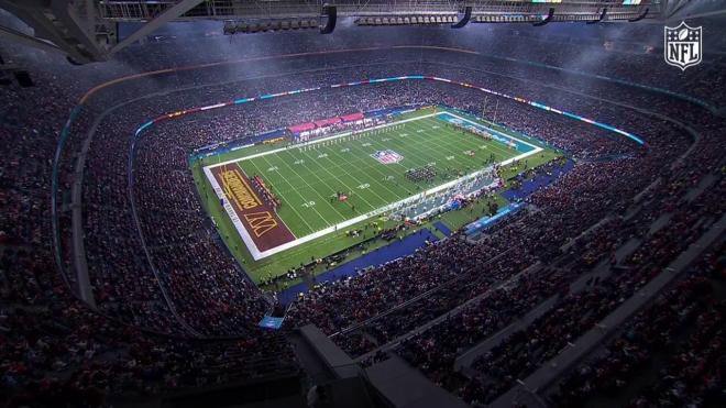 La vista cenital del Santiago Bernabéu durante el NFL Madrid Game 2025 entre Dolphins y Commanders