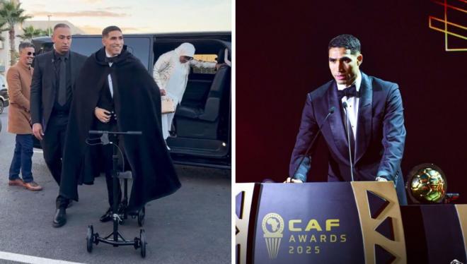 Achraf Hakimi llega a los premios de mejor jugador africano con un andador de rodilla tras su escal