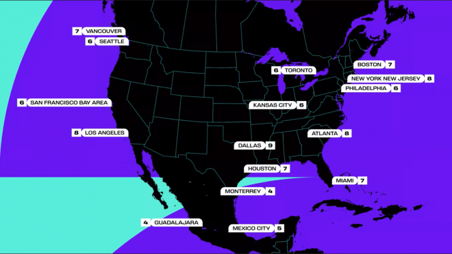Distribución de los partidos en las sedes del Mundial 2026 (Foto: FIFA)