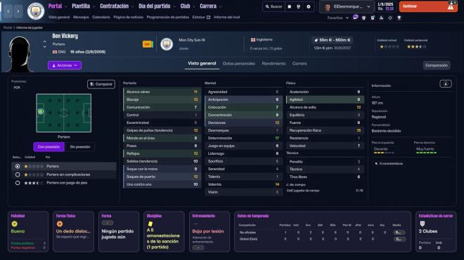 Ben Vickery, una de las joyas más jóvenes de la cantera del Manchester City.