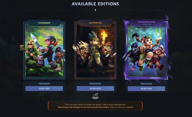 Las tres ediciones de Hytale para su acceso anticipado.