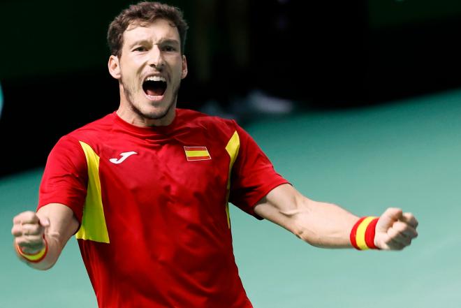 Pablo Carreño celebra su victoria en el primer partido de las semifinales de la Copa Davis (Foto: