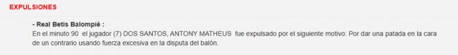 Redacción del acta en la expulsión de Antony.