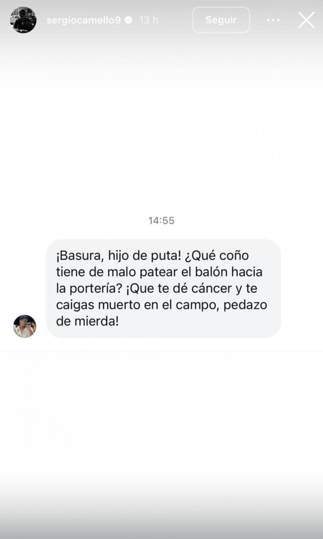 Camello comparte un mensaje de odio contra él en redes.