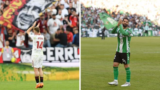 Aplausos de Peque e Isco a las aficiones de Sevilla y Betis, respectivamente (Foto: Kiko Hurtado)