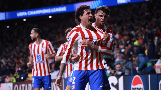 José María Giménez celebra su gol en el Atlético-Inter (Foto: Cordon Press).