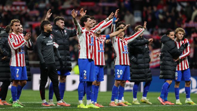 El Atlético de Madrid celebrando la última victoria en Champions (Europa Press)
