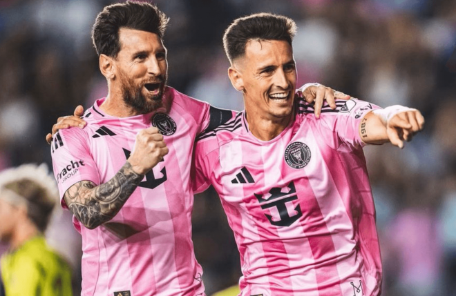 Tadeo Allende y Leo Messi (Foto: Inter de Miami).