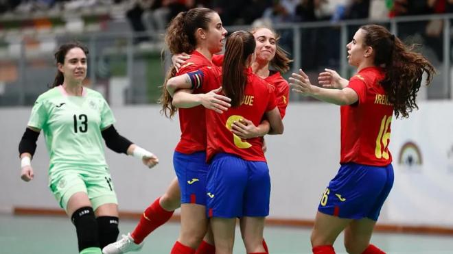 España celebra uno de sus goles en un amistoso ante Marruecos (Foto: RFEF).