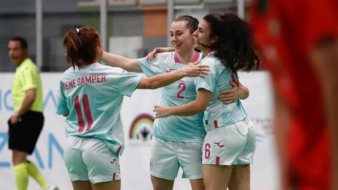 España celebra uno de sus goles en un amistoso ante Marruecos (Foto: RFEF).