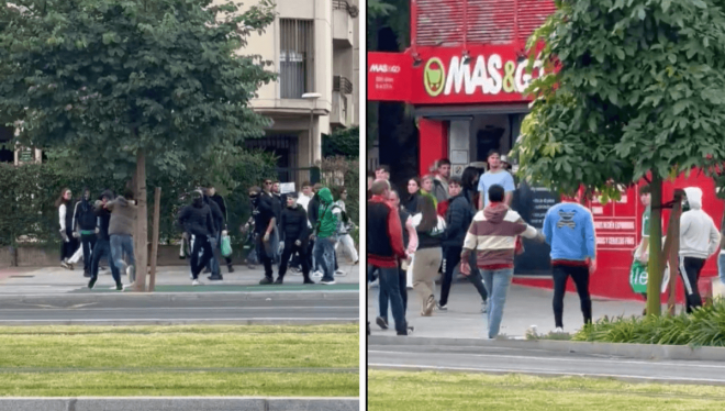 Varios aficionados protagonizaron una pelea antes del derbi.