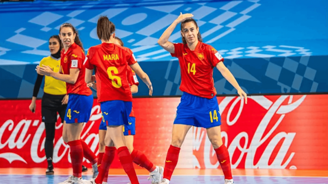 Irene Córdoba celebra un gol en el Marruecos-España (Foto: RFEF).