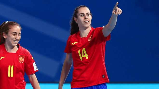 Irene Córdoba celebra un gol en el Marruecos-España (Foto: RFEF).