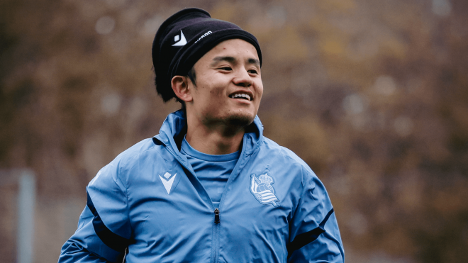 Take Kubo, en un entrenamiento de la Real Sociedad (Foto: RS).