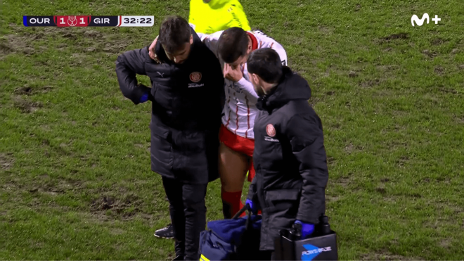 Abel Ruiz abandona lesionado el Ourense-Girona de Copa.