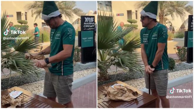 Fernando Alonso, descubriendo su regalo de Secret Santa