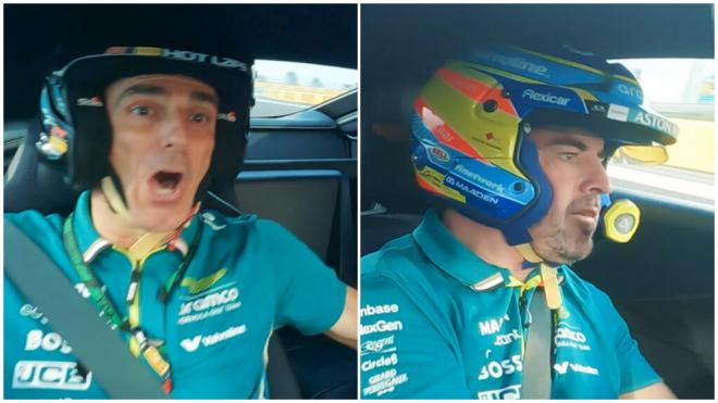 Fernando Alonso y Pedro de la Rosa, en Abu Dhabi (Foto: Aston Martin).