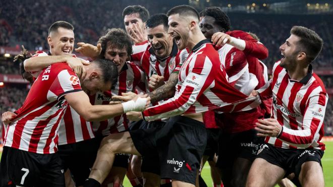 Euforia con el gol de Berenguer ante el Atlético de Madrid en San Mamés (Foto: Athletic Club).