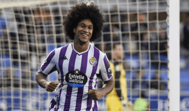 Peter Federico celebrando uno de sus dos tantos ante la SD Huesca