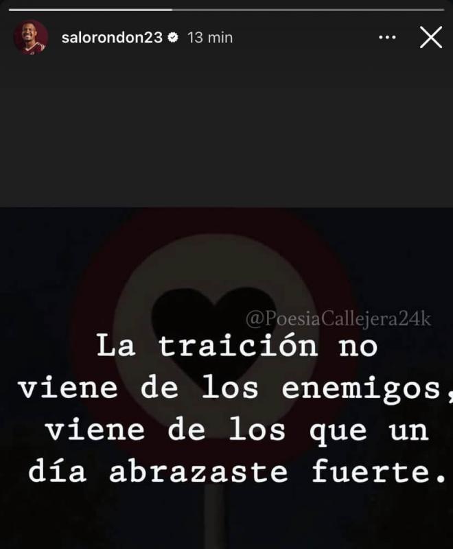 Mensaje de Salomón Rondón en sus redes sociales (Foto: Instagram).