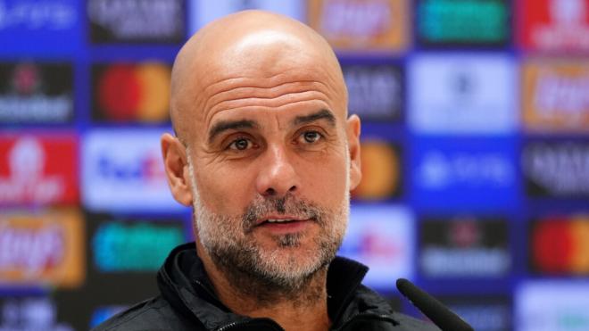 Pep Guardiola en la rueda de prensa previa al Real Madrid-Manchester City (Europa Press)