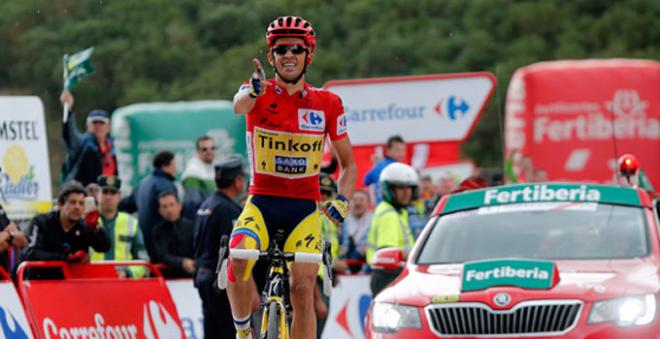 Alberto Contador, celebrando su victoria en la Farrapona.Alberto Contador, celebrando su victoria en la Farrapona.