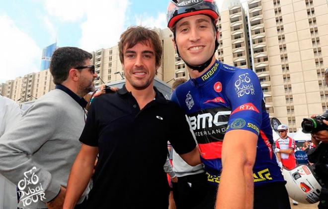 Alonso, con Taylor Phinney en el Tour de Dubai.