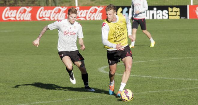 Barrera y Mandi, en un entrenamiento. (FOTO: Rodrigo Medina).