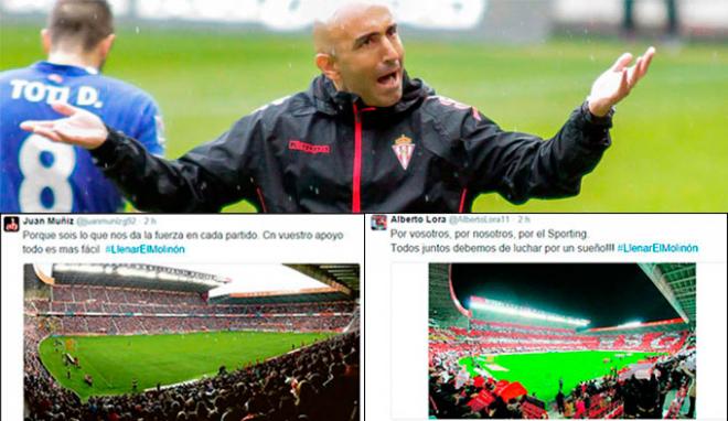 Abelardo, en un partido, y los mensajes de Juan Muñiz y Lora.