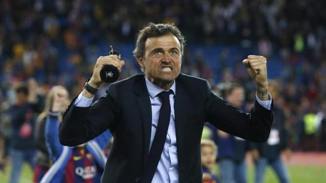 Luis Enrique, celebra la Copa del Rey.