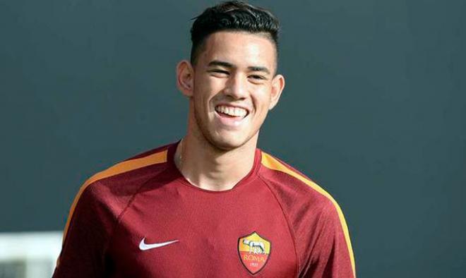 Sanabria, en un entrenamiento con la Roma.