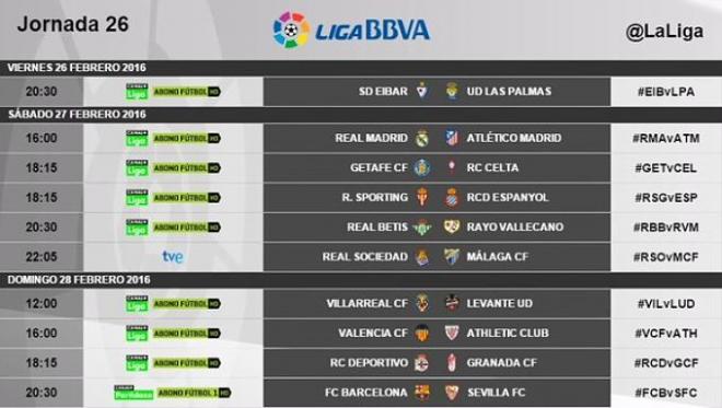 Horarios de la jornada 26 en Primera.