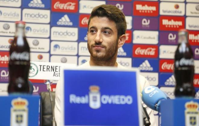 El jugador en la sala de prensa del Tartiere (Foto: RO).