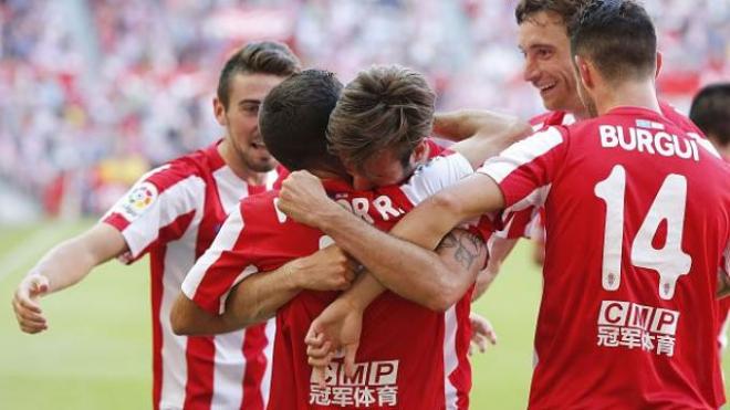 Moi, Víctor, Cop, Burgui y Amorebieta, celebrando un gol.