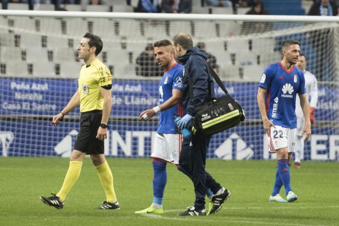 Aarón se lesiona ante el Numancia (Foto: Laura Caraduje).