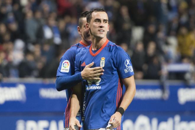 Linares celebra un gol ante el Numancia (Foto: Laura Caraduje).