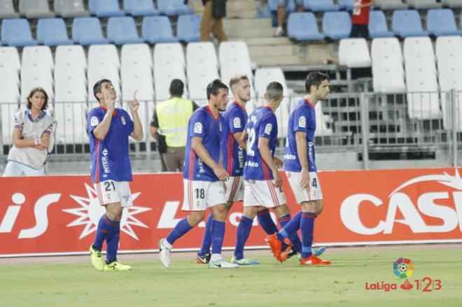 Saúl celebra su gol ante el Almería (Foto: LaLiga).