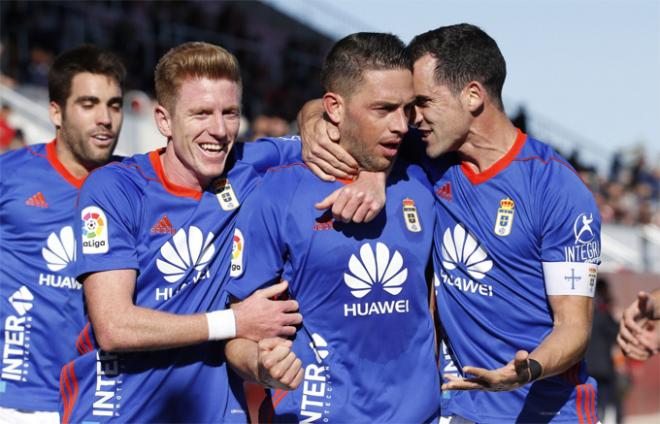 Rocha en la celebración del gol de la victoria ante el Sevilla Atlético (Foto: Kiko Hurtado).