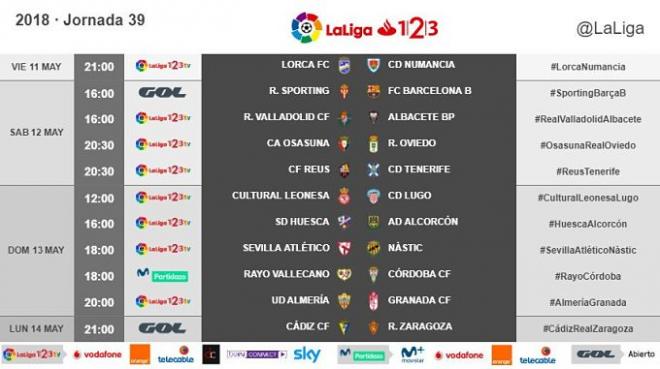 Horarios de la jornada 39 en Segunda.