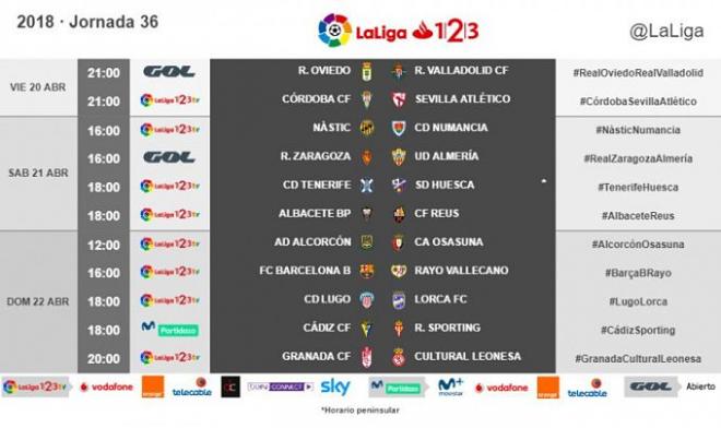 Horarios de la Jornada 36 en Segunda división.