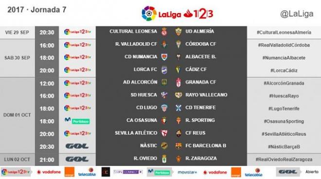 Horarios de la jornada siete en Segunda división (Foto: LaLiga).