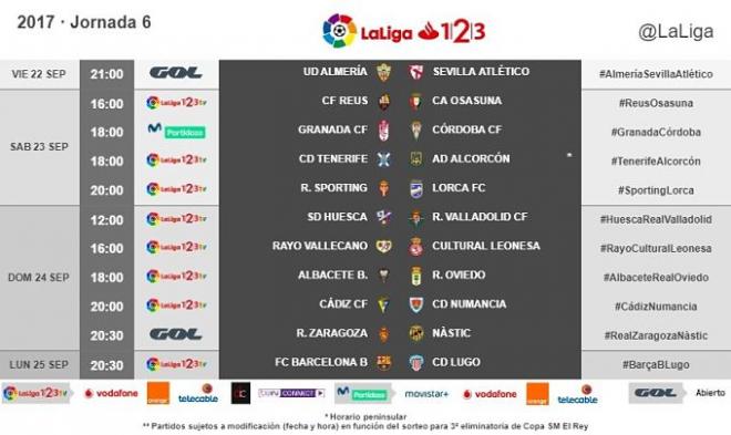 Horario perteneciente a la sexta jornada (Foto: LaLiga).